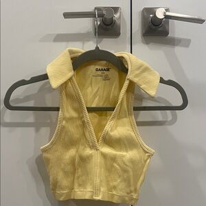 Garage Light Yellow Collared Crop Top